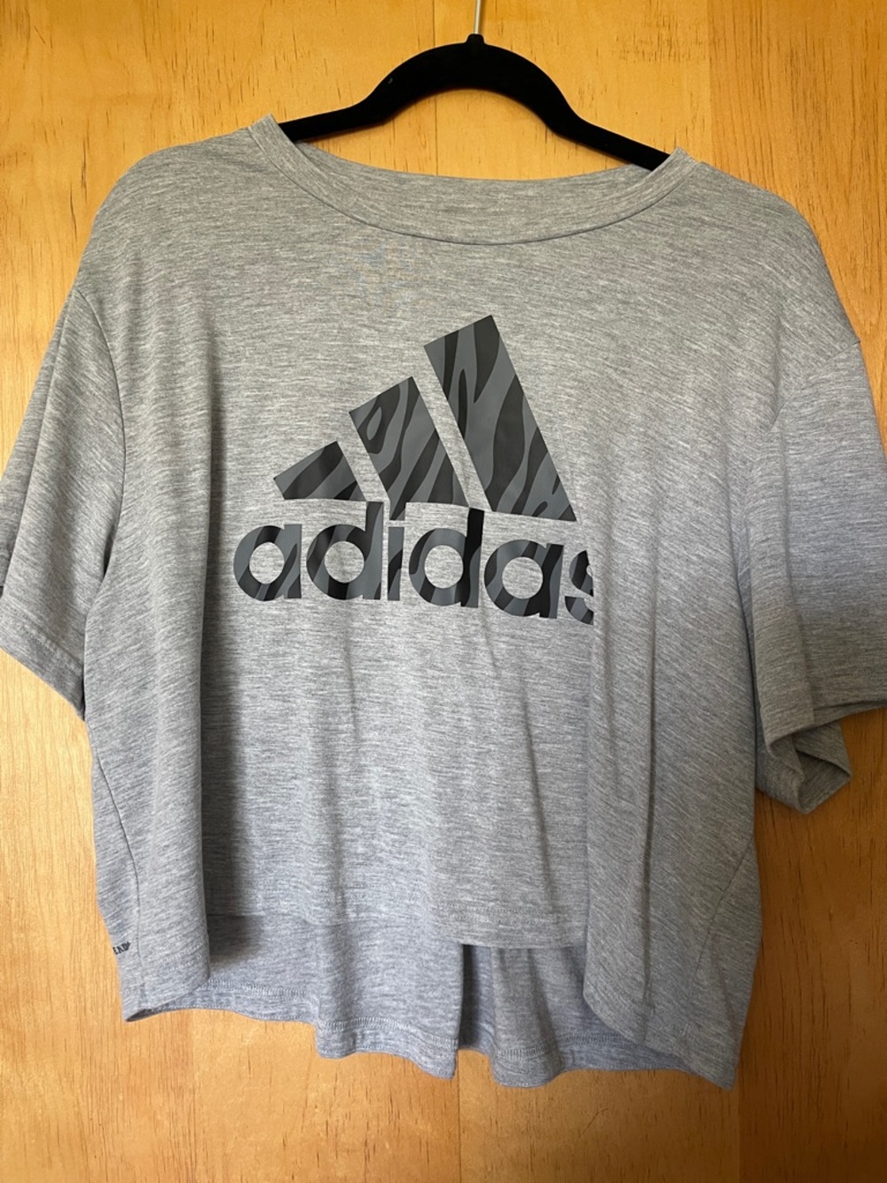 adidas Heather Gray Zebra-Print Logo Crop Top